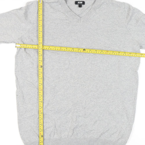 Jacamo Men's Grey Cotton V-Neck Pullover Jumper Size L Long Sleeve
