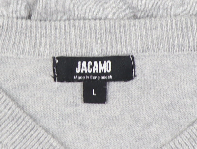 Jacamo Men's Grey Cotton V-Neck Pullover Jumper Size L Long Sleeve