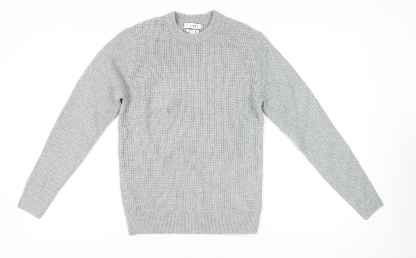 Marks and Spencer Women’s Grey XS Waffle-Knit Wool Blend Jumper