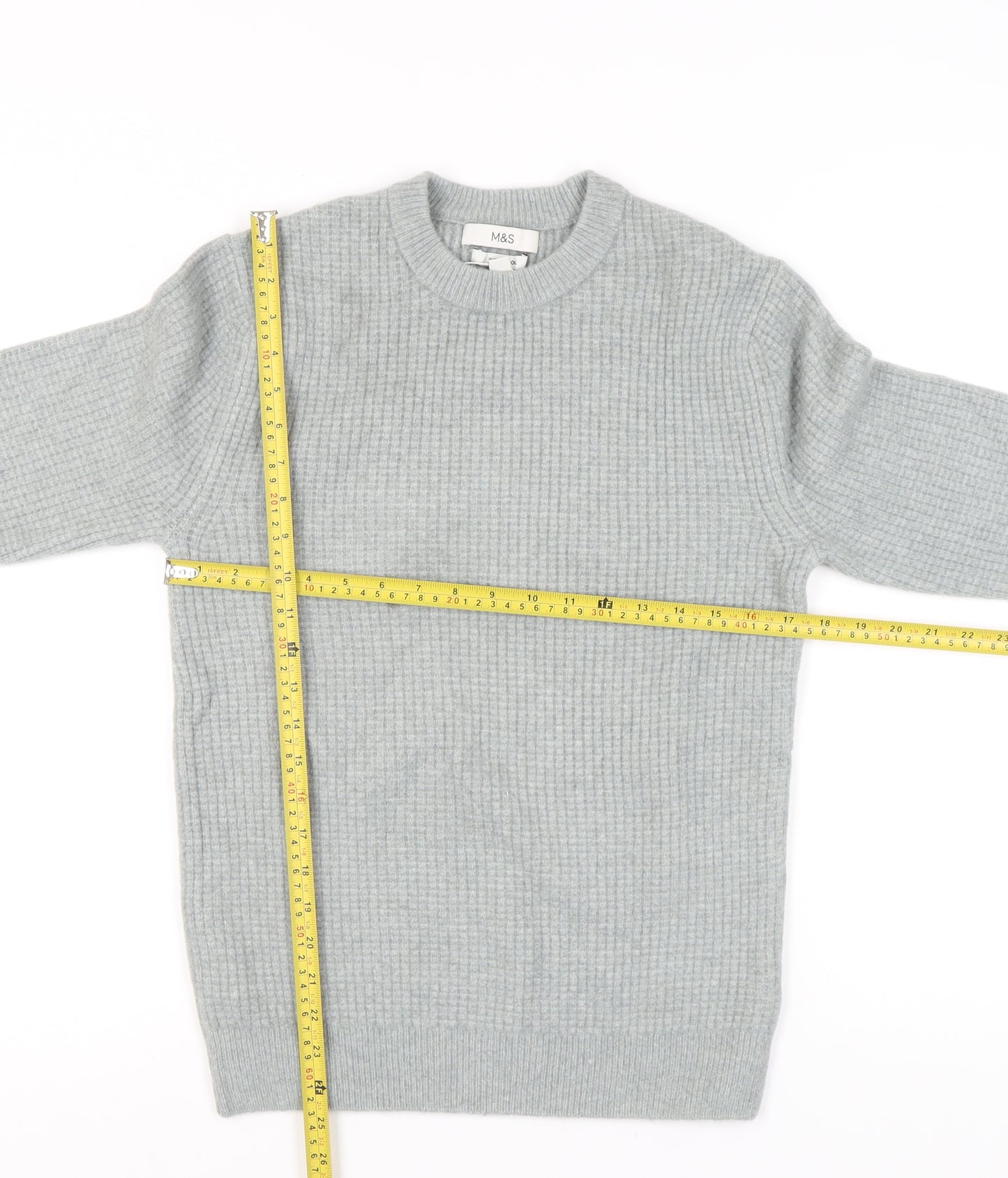 Marks and Spencer Women’s Grey XS Waffle-Knit Wool Blend Jumper