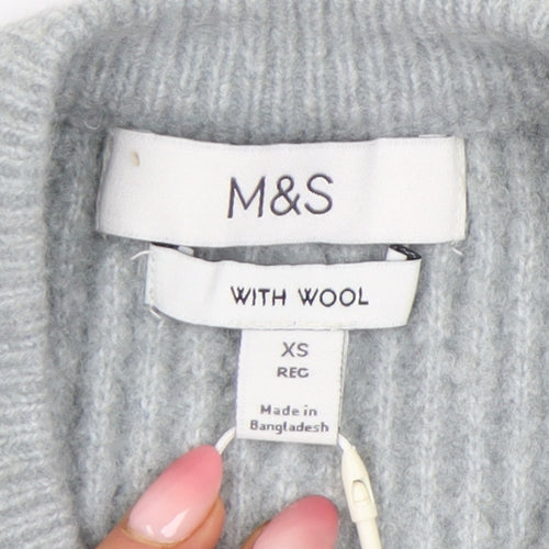 Marks and Spencer Women’s Grey XS Waffle-Knit Wool Blend Jumper