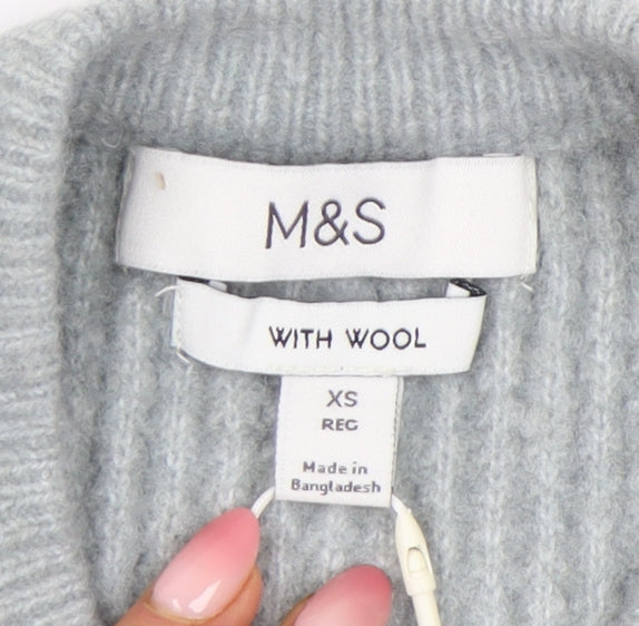 Marks and Spencer Women’s Grey XS Waffle-Knit Wool Blend Jumper