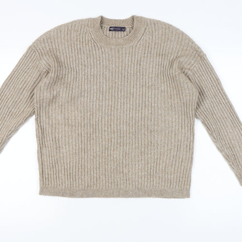 Marks and Spencer Women’s Beige Large Ribbed Crew Neck Pullover Jumper