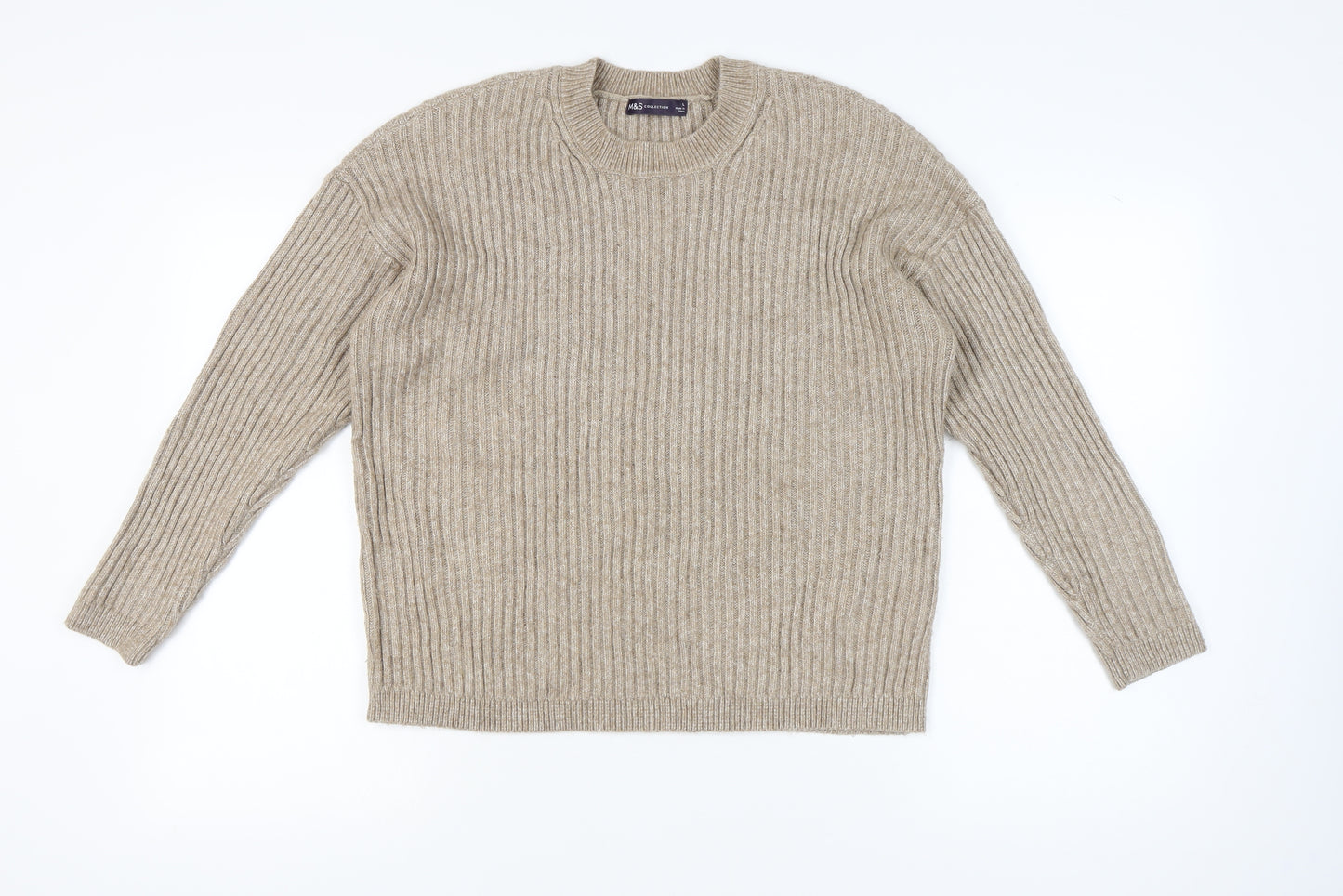 Marks and Spencer Women’s Beige Large Ribbed Crew Neck Pullover Jumper