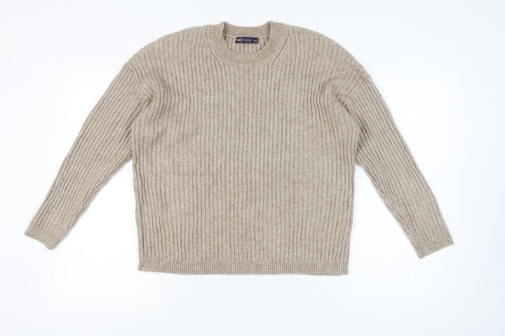 Marks and Spencer Women’s Beige Large Ribbed Crew Neck Pullover Jumper