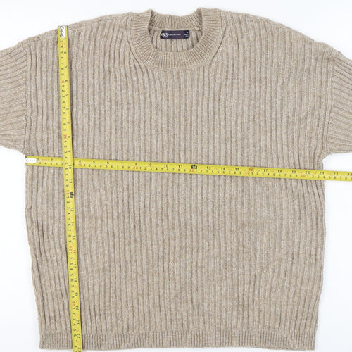 Marks and Spencer Women’s Beige Large Ribbed Crew Neck Pullover Jumper