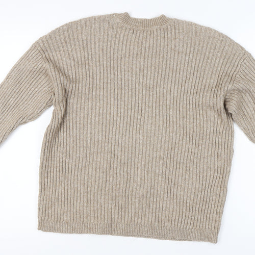 Marks and Spencer Women’s Beige Large Ribbed Crew Neck Pullover Jumper