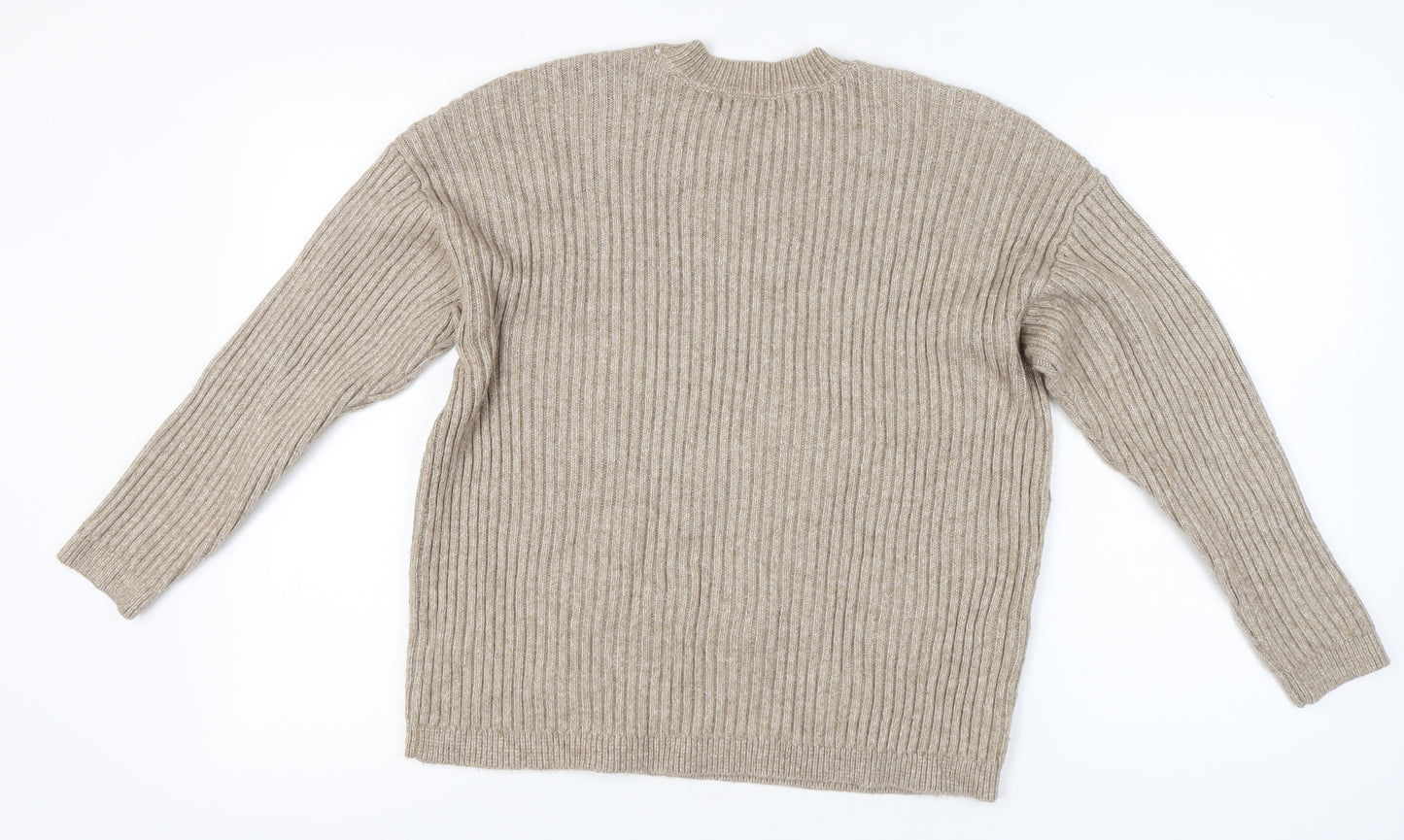 Marks and Spencer Women’s Beige Large Ribbed Crew Neck Pullover Jumper