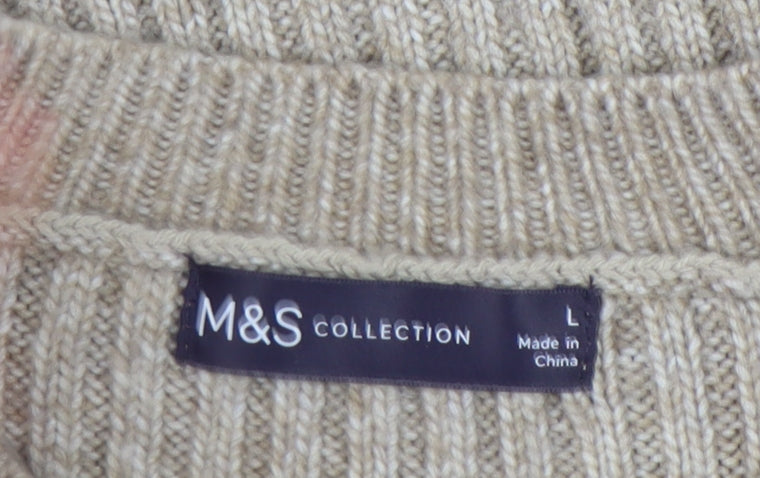 Marks and Spencer Women’s Beige Large Ribbed Crew Neck Pullover Jumper