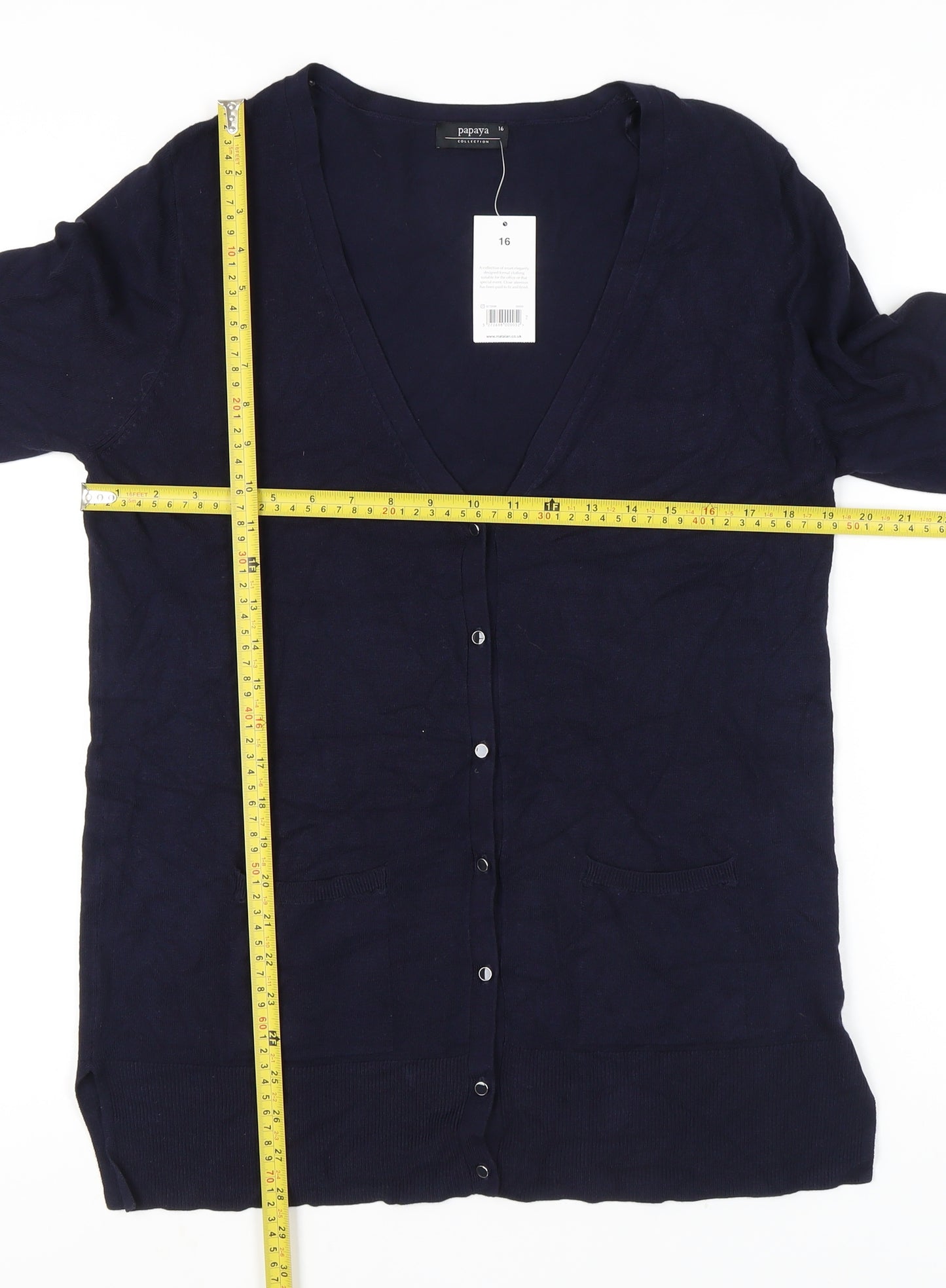 Papaya Women's Blue Size 16 V-Neck Long Sleeve Cardigan