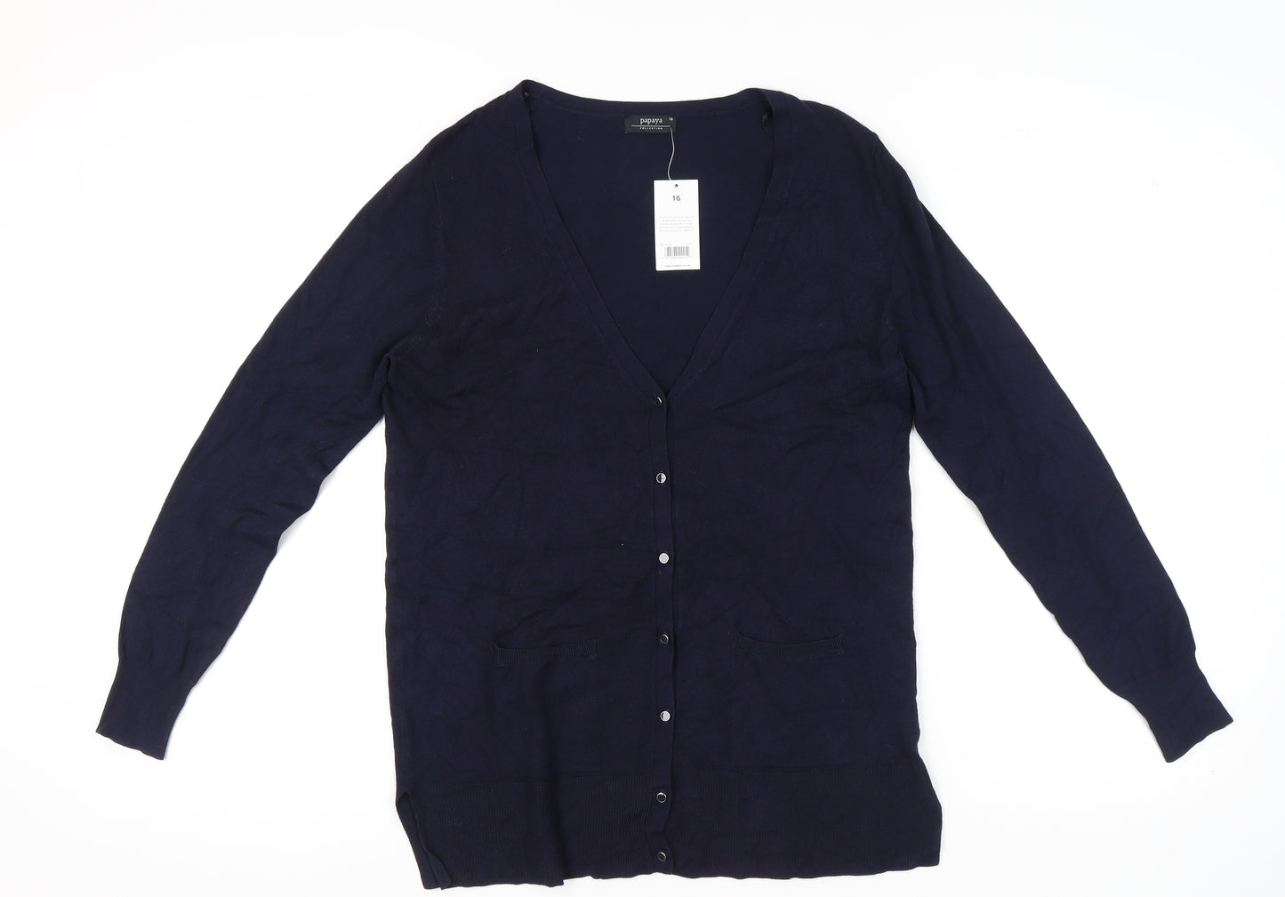 Papaya Women's Blue Size 16 V-Neck Long Sleeve Cardigan