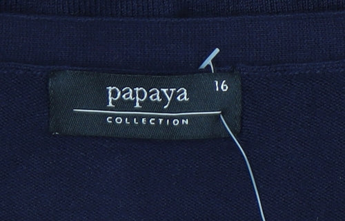 Papaya Women's Blue Size 16 V-Neck Long Sleeve Cardigan