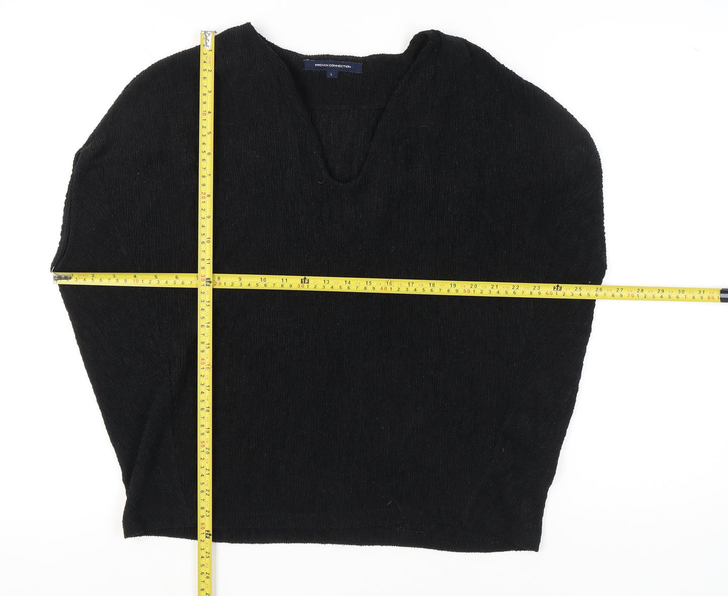 French Connection Women’s Black V-Neck Knit Top L Regular Fit