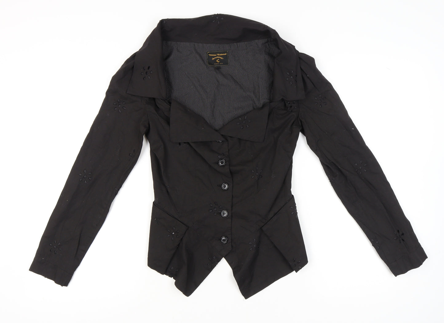 Vivienne Westwood Women's Black Cotton Collared Long Sleeve Blouse Size 16