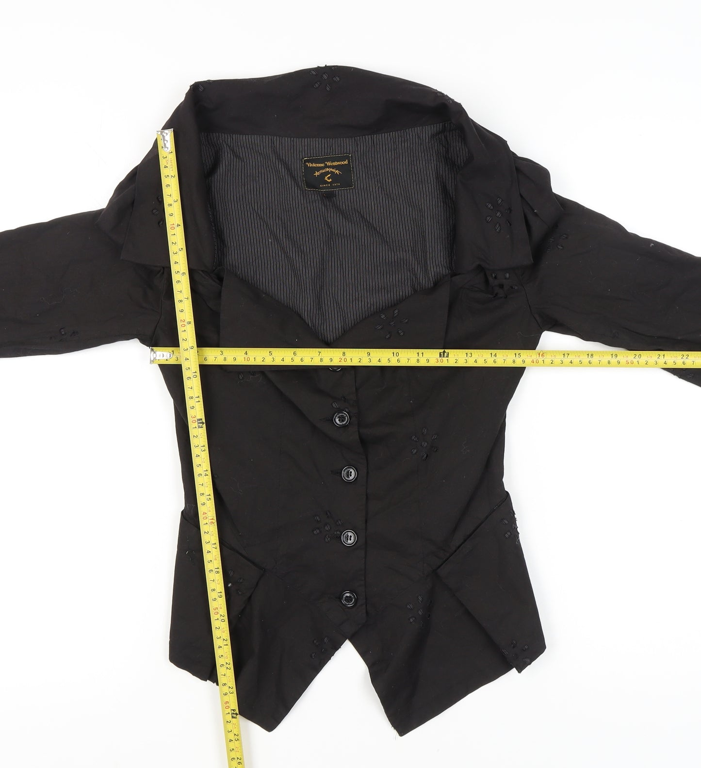 Vivienne Westwood Women's Black Cotton Collared Long Sleeve Blouse Size 16