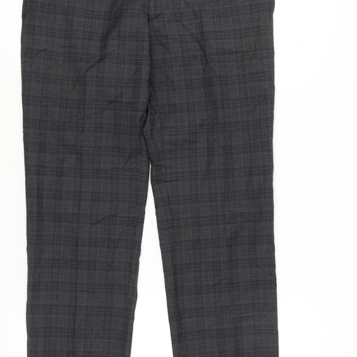 Jeff Banks Men's Grey Check Dress Trousers 34L Wool Blend Straight Fit
