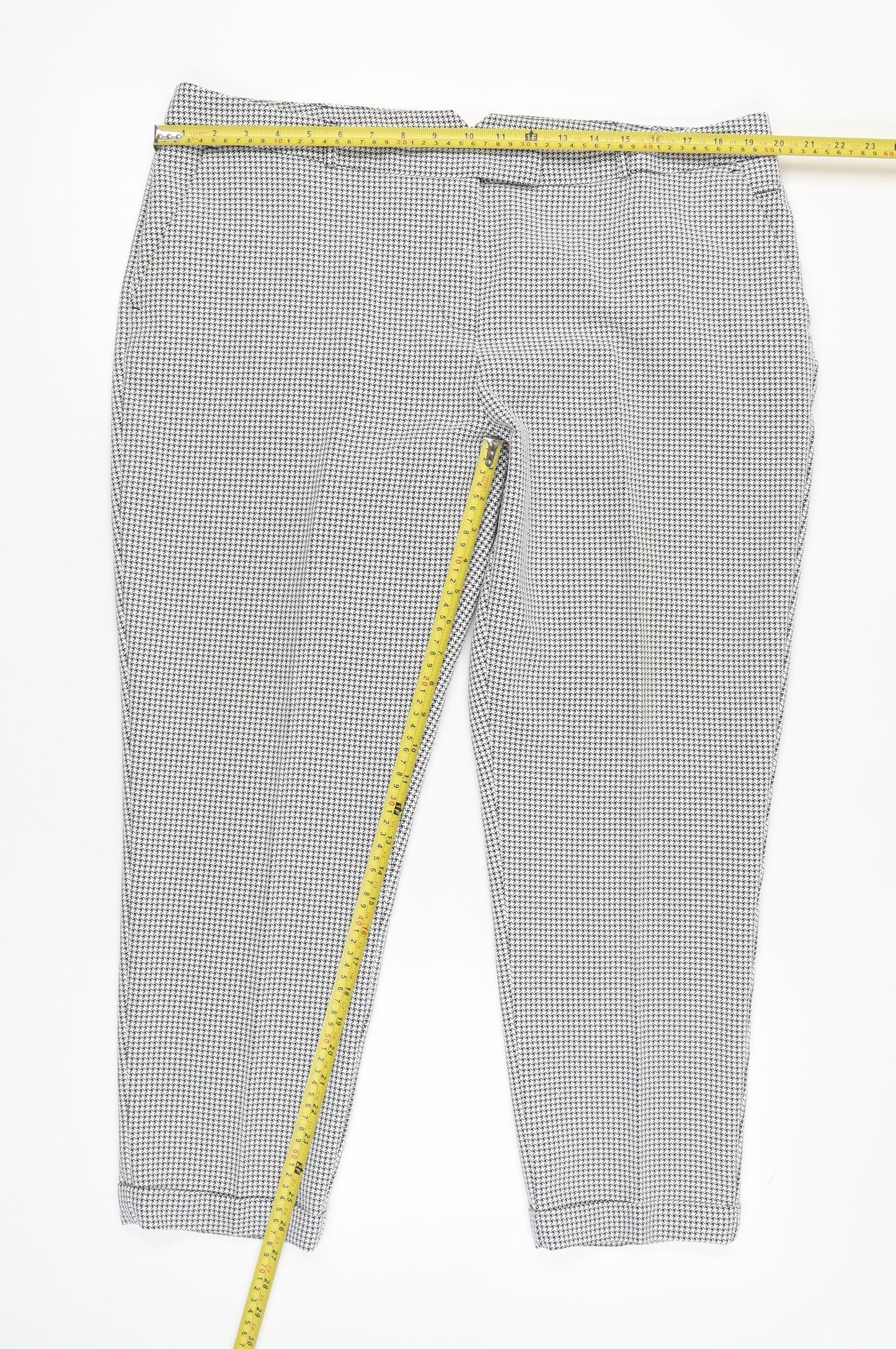 Dorothy Perkins Women's Black Houndstooth Slim Trousers Size 18
