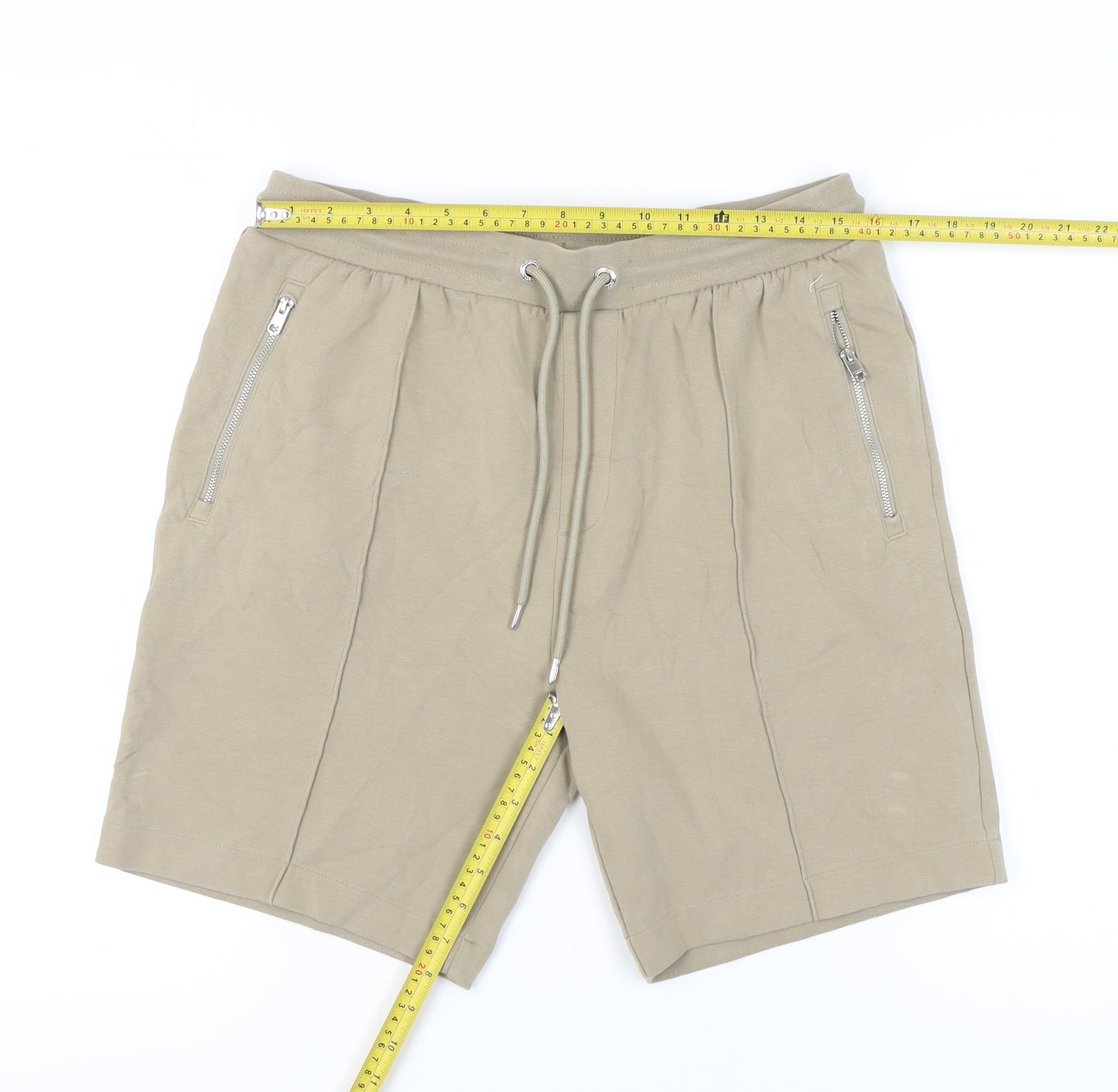 Marks and Spencer Men’s Beige M Sweat Shorts Drawstring Zip Pockets