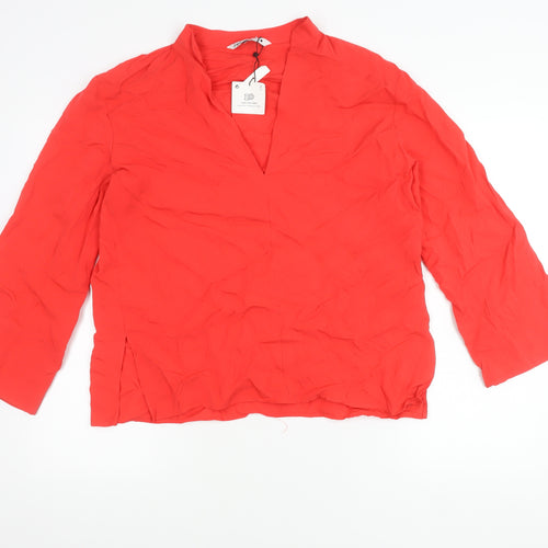 Zara Women Red Viscose Blouse 3/4 Sleeve V-Neck Size M