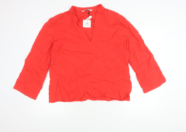 Zara Women Red Viscose Blouse 3/4 Sleeve V-Neck Size M