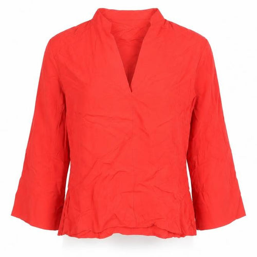 Zara Women Red Viscose Blouse 3/4 Sleeve V-Neck Size M