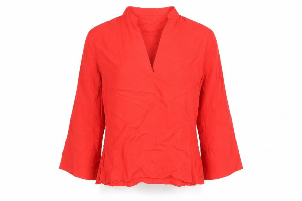 Zara Women Red Viscose Blouse 3/4 Sleeve V-Neck Size M
