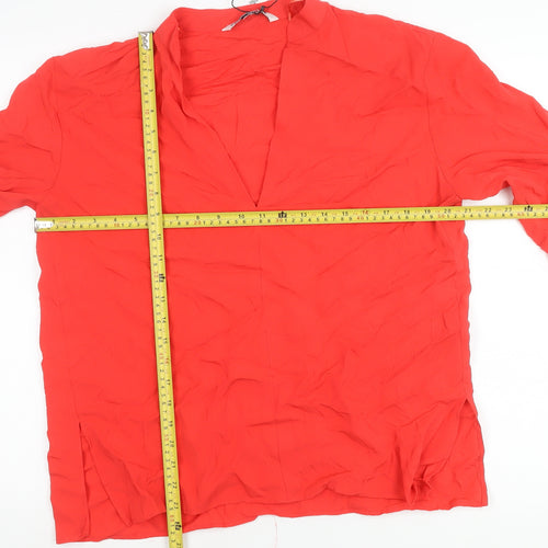 Zara Women Red Viscose Blouse 3/4 Sleeve V-Neck Size M