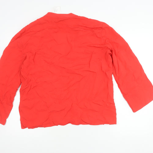 Zara Women Red Viscose Blouse 3/4 Sleeve V-Neck Size M