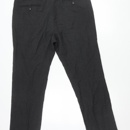 Next Men's Black 38L Dress Pants Wool Blend Flat Front Business Trousers