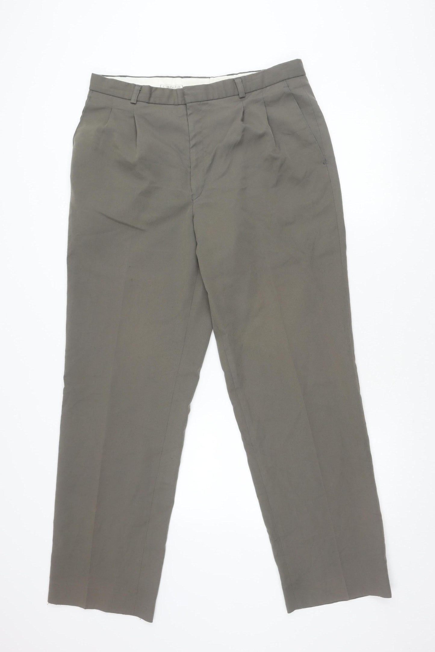 Canda Men's Grey Chino Trousers 36W Pleated Regular Fit Straight Leg
