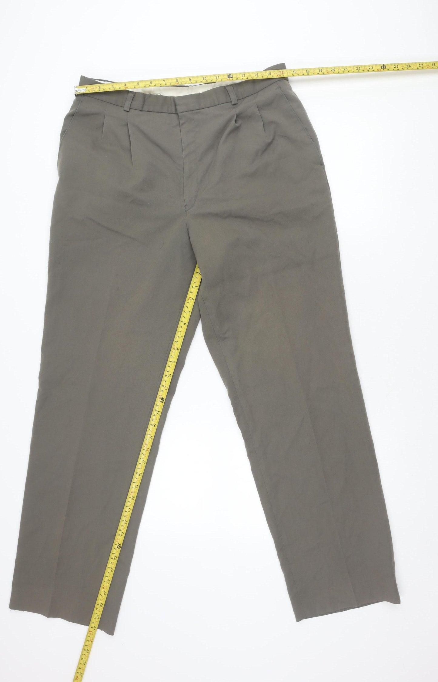 Canda Men's Grey Chino Trousers 36W Pleated Regular Fit Straight Leg