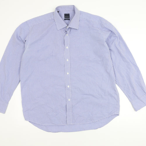 Daniel Hechter Men's Blue Check 17.5in Long Sleeve Button-Up Shirt