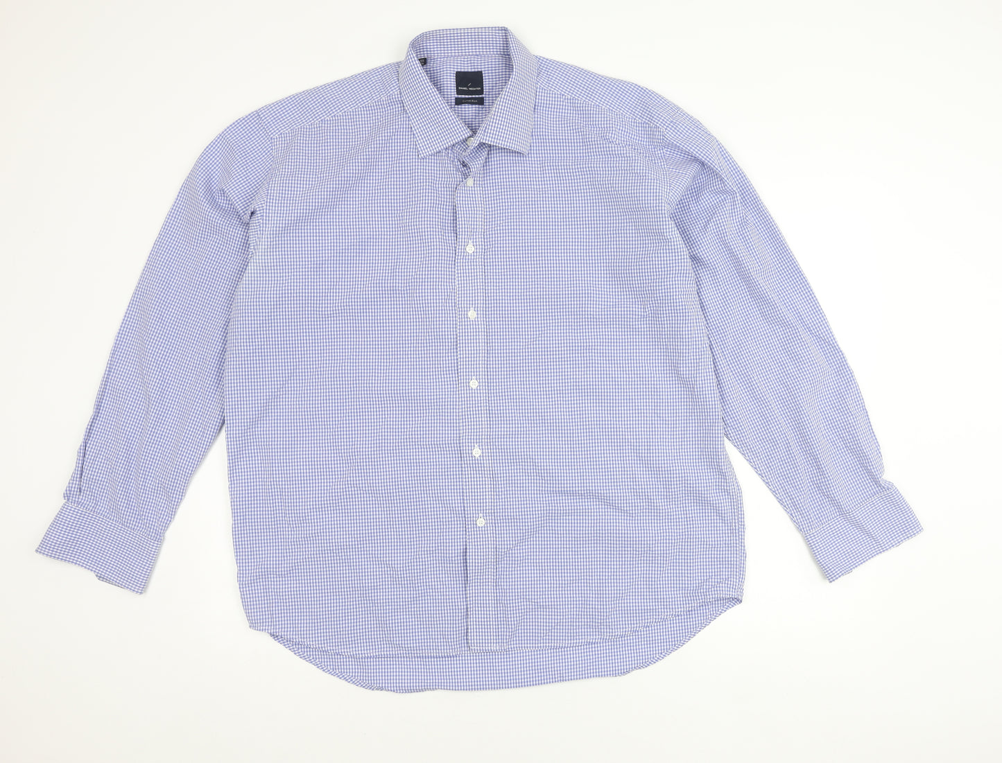 Daniel Hechter Men's Blue Check 17.5in Long Sleeve Button-Up Shirt