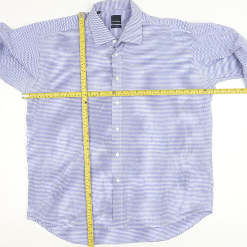 Daniel Hechter Men's Blue Check 17.5in Long Sleeve Button-Up Shirt
