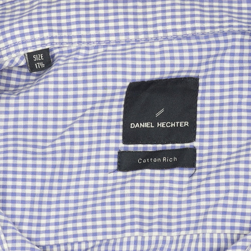 Daniel Hechter Men's Blue Check 17.5in Long Sleeve Button-Up Shirt