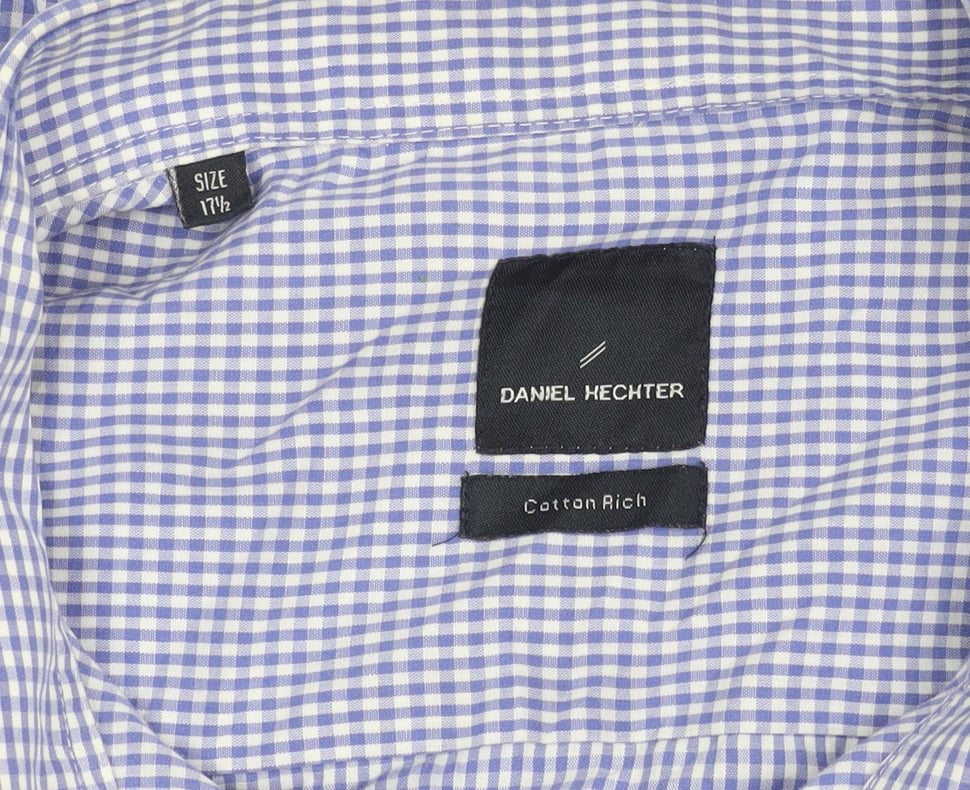Daniel Hechter Men's Blue Check 17.5in Long Sleeve Button-Up Shirt