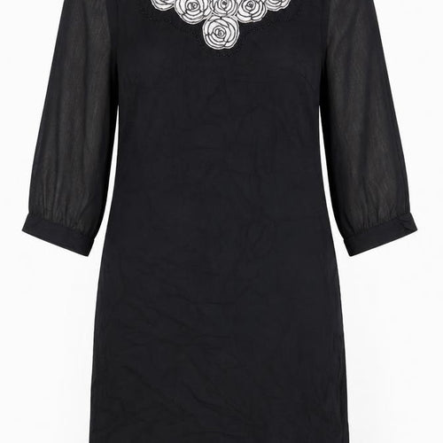 Kaliko Womens Black Shift Dress Size 12 Knee Length Embroidered Chiffon