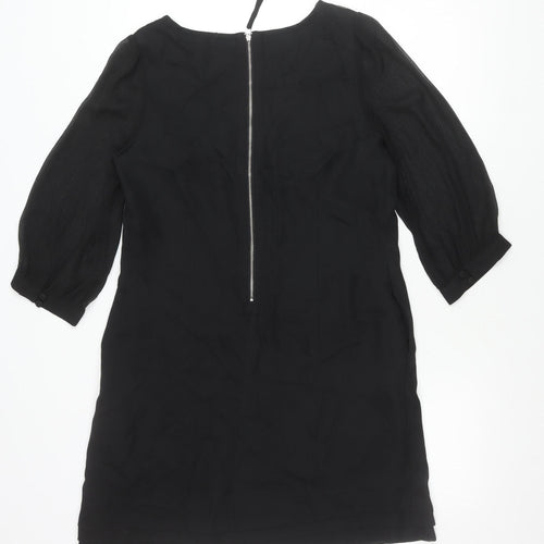 Kaliko Womens Black Shift Dress Size 12 Knee Length Embroidered Chiffon