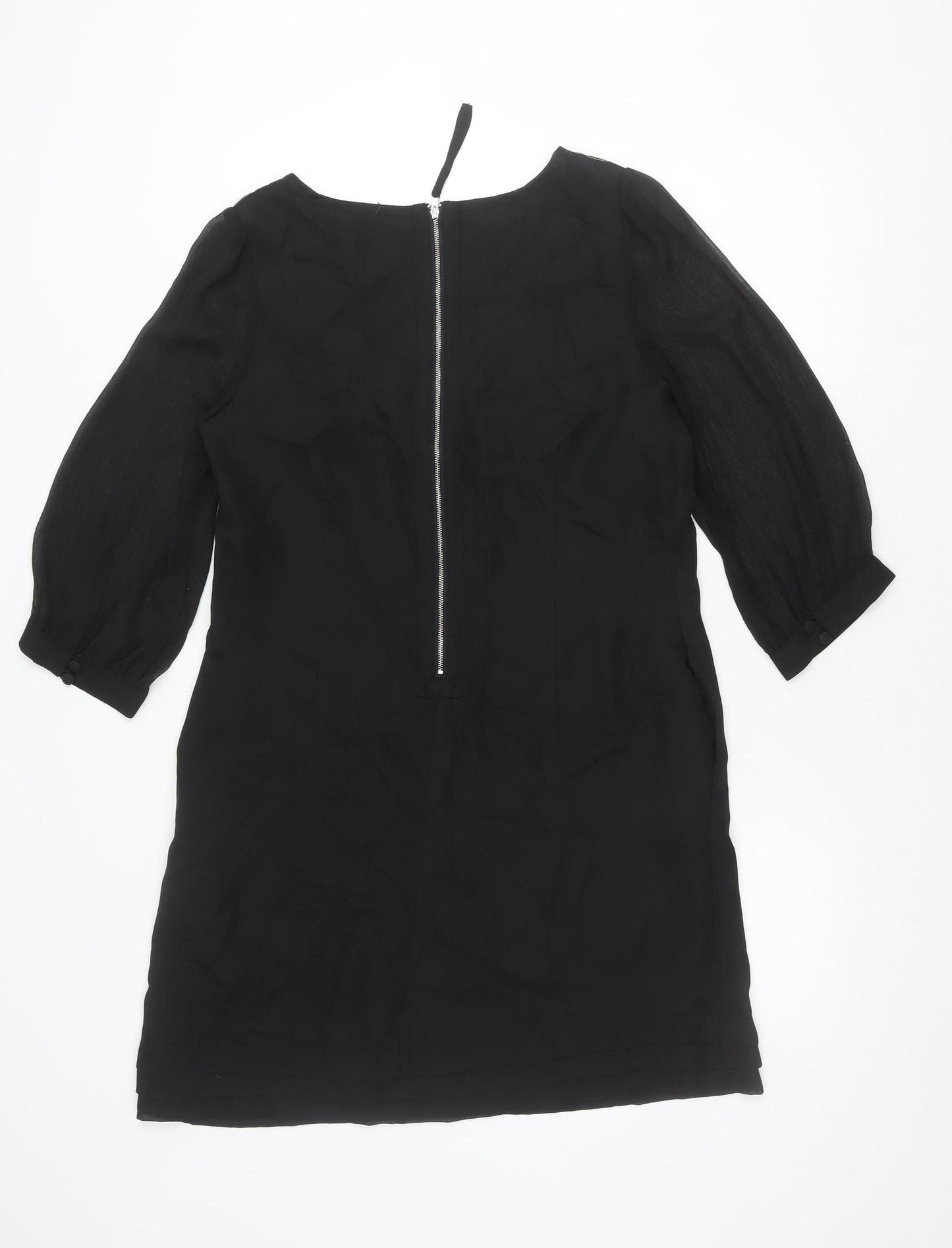 Kaliko Womens Black Shift Dress Size 12 Knee Length Embroidered Chiffon