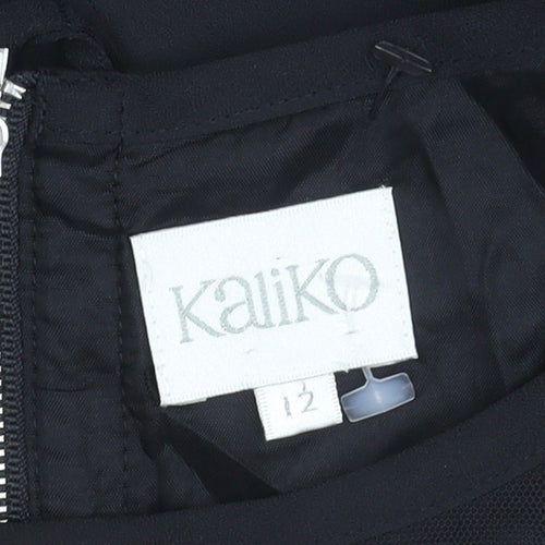 Kaliko Womens Black Shift Dress Size 12 Knee Length Embroidered Chiffon