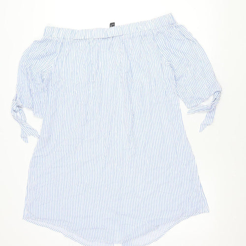 New Look Women’s Blue Striped Off Shoulder Shirt Dress Size L