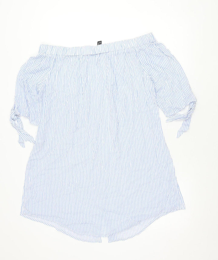 New Look Women’s Blue Striped Off Shoulder Shirt Dress Size L