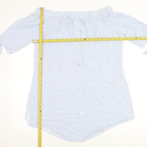 New Look Women’s Blue Striped Off Shoulder Shirt Dress Size L