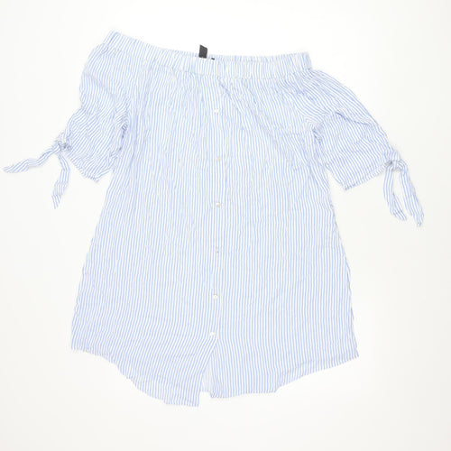 New Look Women’s Blue Striped Off Shoulder Shirt Dress Size L
