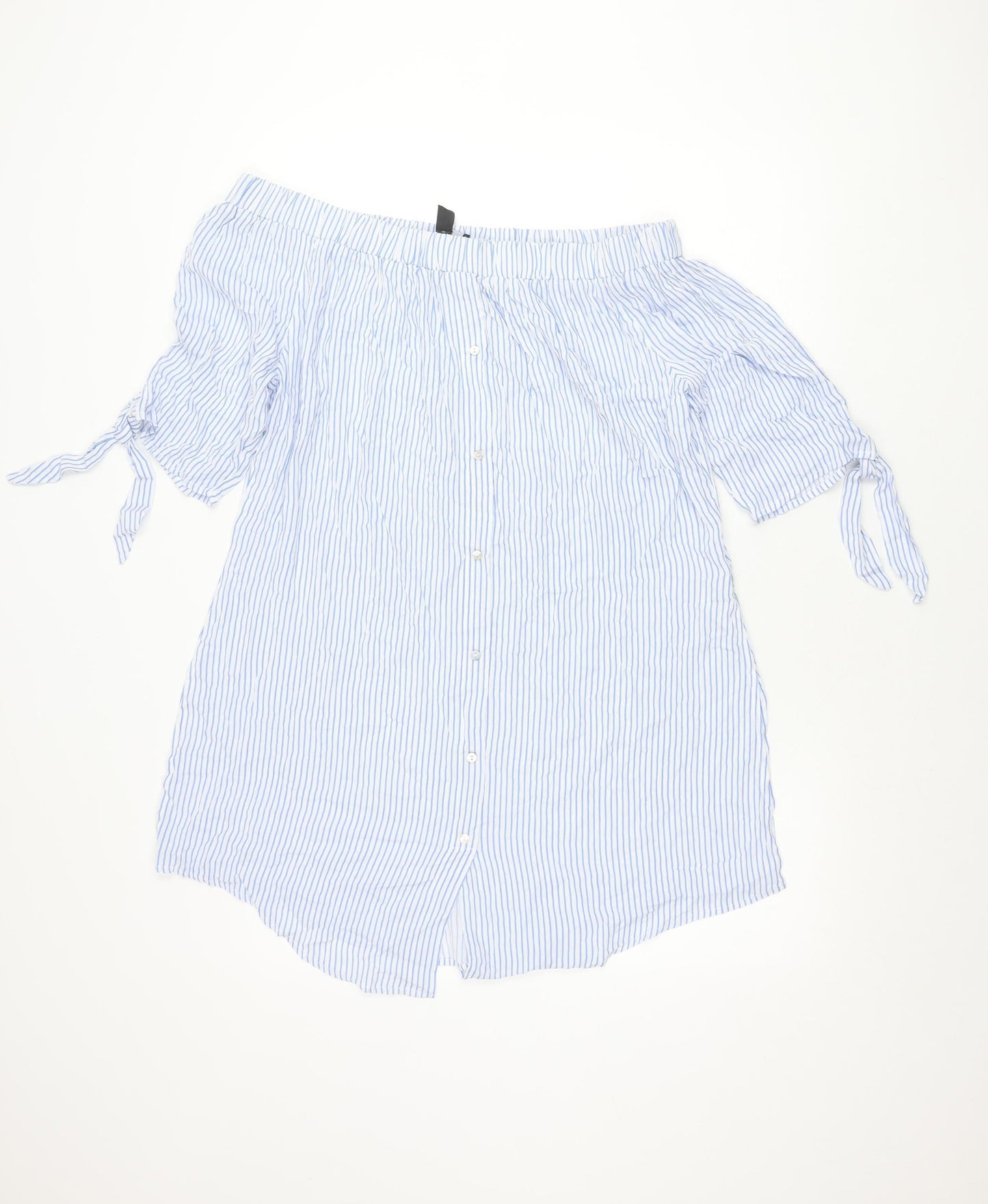 New Look Women’s Blue Striped Off Shoulder Shirt Dress Size L