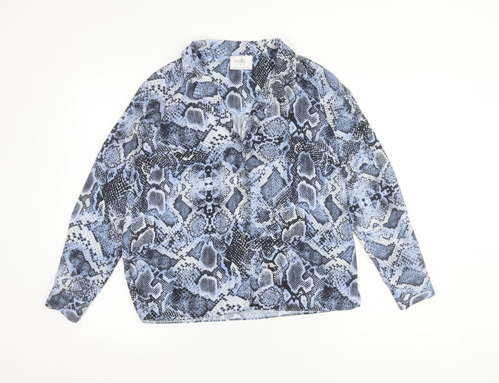 Wallis Women's Petite Blue Snake Print Chiffon Blouse UK 8