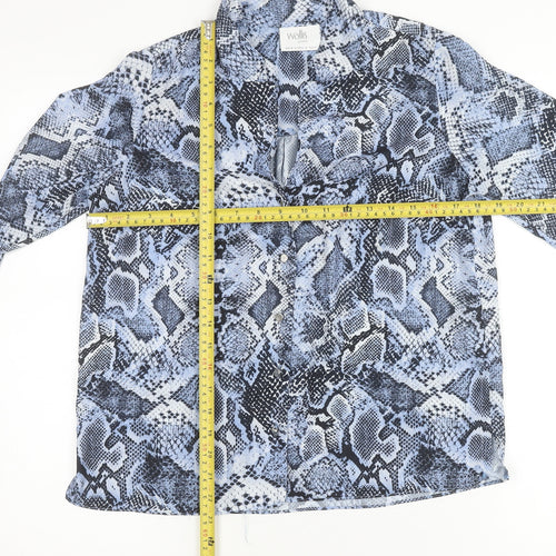 Wallis Women's Petite Blue Snake Print Chiffon Blouse UK 8