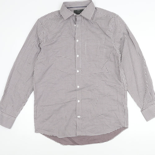 Marks and Spencer Men's Red Check 15.5in Regular Fit Long Sleeve Shirt