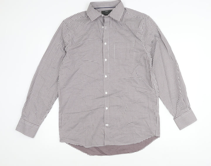 Marks and Spencer Men's Red Check 15.5in Regular Fit Long Sleeve Shirt