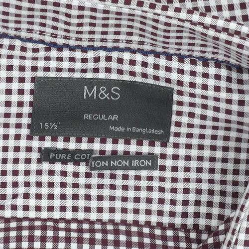 Marks and Spencer Men's Red Check 15.5in Regular Fit Long Sleeve Shirt